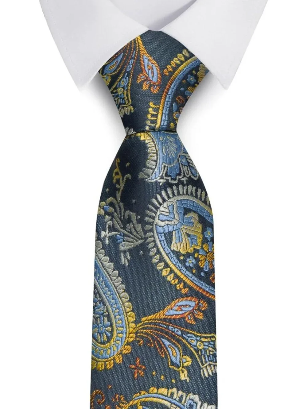 Men's Charcoal Blue 100% Microfiber Paisley Jacquard Formal Necktie For Business